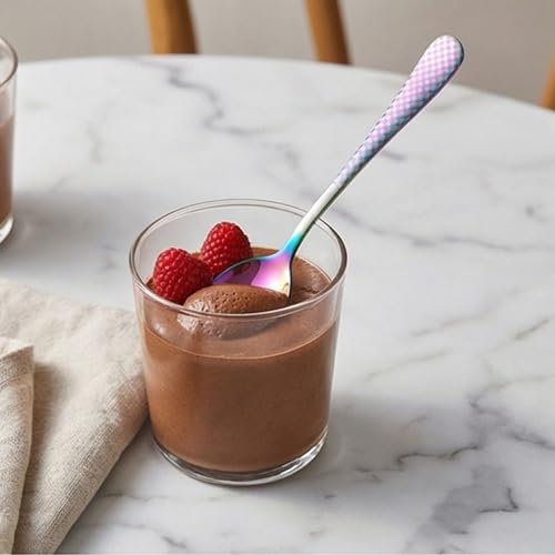 Image of 6.7 inch Rainbow Dessert Spoons Set of 5 with Checks Printed Handle ? Durable Stainless Steel Teaspoons, Mirror Polished Silverware Spoons, Perfect for Home, Restaurant, and Gifting
