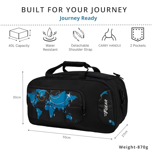 Image of F Gear Enduro Map Black 32L Travel Duffle Bag | Spacious Main Compartment with Front Pocket & Wet Pocket | Adjustable Shoulder Strap | Lightweight and Durable | Easy Carry Handles | for Men & Women