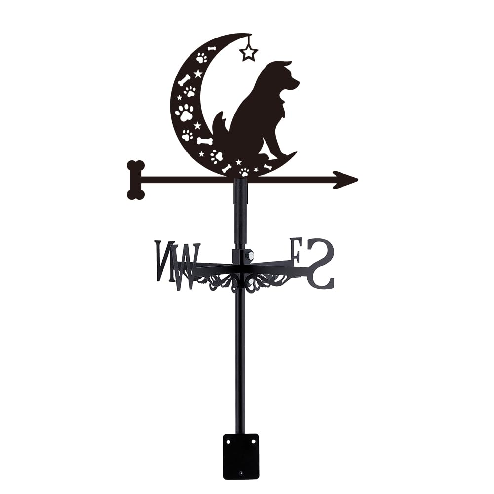 SUPERDANT Dog and Moon Weather Vane Stars Metal Weathervane Animal Weathercock Black Decorative Wind Direction Vanes Signs for Farmhouse Outdoor Garden Lawn Roof Decor