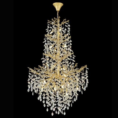 Kvtinmty H61'' Modern Gold K9 Crystal High Ceiling Chandeliers, 23-Lights Staircase Chandeliers,Luxury Large Crystal Tree Branch Chandelier, D40'' Foyer Chandelier,For Living Room,Entryway,Dining Room