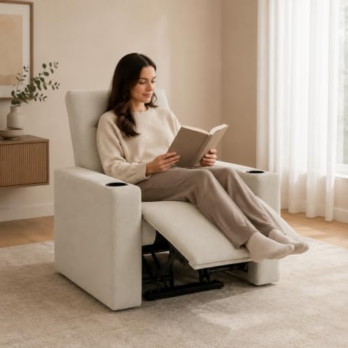 Image of 1 Seater Electric Recliner with Cup Holders, Cream