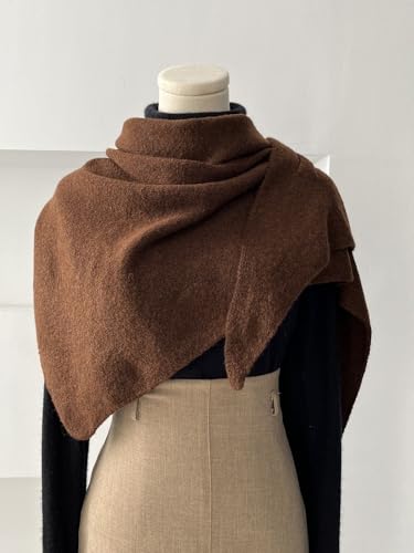 AOMEXAGA Knitted Shawl Wrap for Women Soft Warm Triangle Winter Scarf Cape Poncho Open Front Cozy Pashmina Fall Fashion 2026 (Solid Brown) — view 5