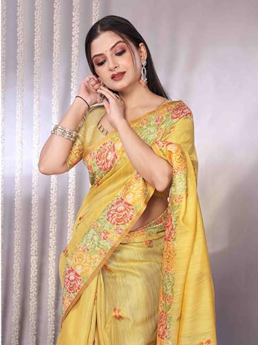 Image of SWORNOF Gold-Toned Woven Design Silk Zari Tissue Saree | Saree for Women | Soft and Skin Friendly