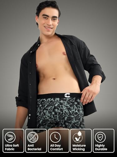 Image of Freecultr Men's Cotton Stretch Printed Trunks | Soft Breathable Innerwear with Stylish Logo Waistband | Comfort Fit Trunks for Everyday Wear