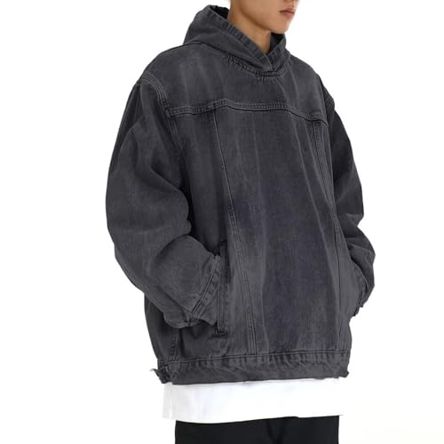 Men's Washed Distressed Denim Hoodie Oversized Long Sleeve Hooded Pullover Trendy Vintage Tops Outfits3