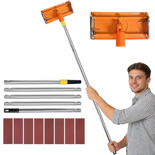 Image of Heavy Duty Pole Sander with Swivel Head, Wall Sanders with Extension Pole for Fast Productive Floor Wall and Ceiling Sanding, Without Ladders, Universal Screw, Drywall Sander with 9×3in Sandpapers