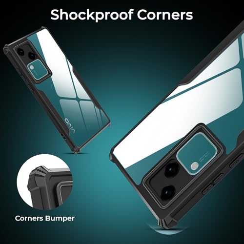 Image of A rtistque Clear Hard Transparent Acrylic Armor Anti-Drop Shockproof TPU Edge Back Cover Case for Vivo V30 - Black