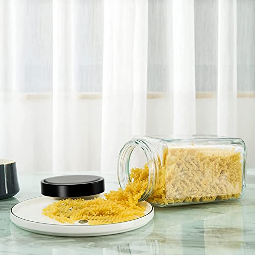 Image of Brezzycloud Piraml Glass Cubical Square 1000ml Transparent Glass Jars & Containers for Kitchen Pantry, Cookies, Dry Fruits, Coffee Storage with Black Plastic Lid (Set Of 4)