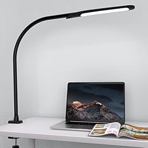 YOUKOYI Lampe de Bureau LED 9W Lampe de Table Architecte Flexible avec Pince 3 Modes de Couleur et Gradation en Continu Lampe de Travail Lampe de Lecture de Protection des Yeux, Noir