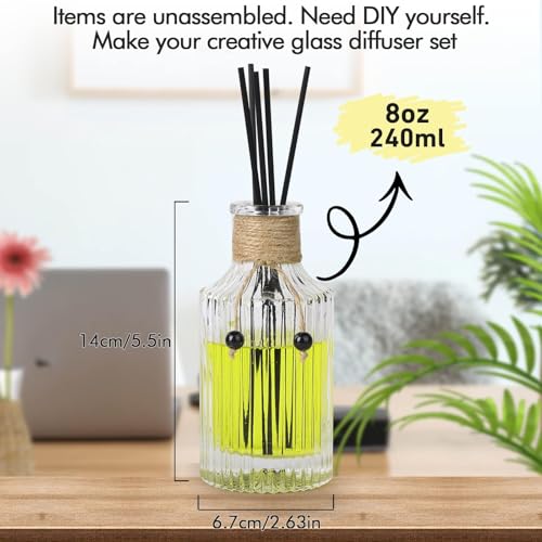 Reed Diffuser Glass Bottles 8oz/250ml Set of 4 Empty Essential Oil Diffuser With Stoppers and Sticks - Clear Decorative Reusable Perfume Jar