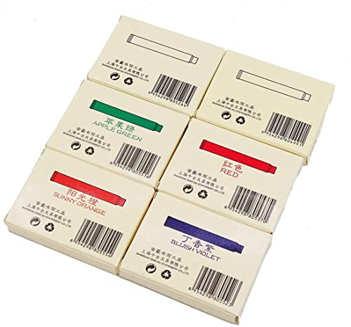 Image of GOLD LEAF 30 PCS Jinhao Fountain Pen Ink Cartridges Refill - 6 Colors Set (Black, Blue, Green, Pink, Red, Orange) - Standard 2.6mm