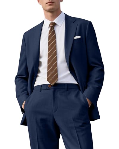 2 Pieces Linen Mens Suit, Summer Wedding Suits for Men Formal Slim Fit Tuxedo Light Weight Blazer Pant Suit Set for Men