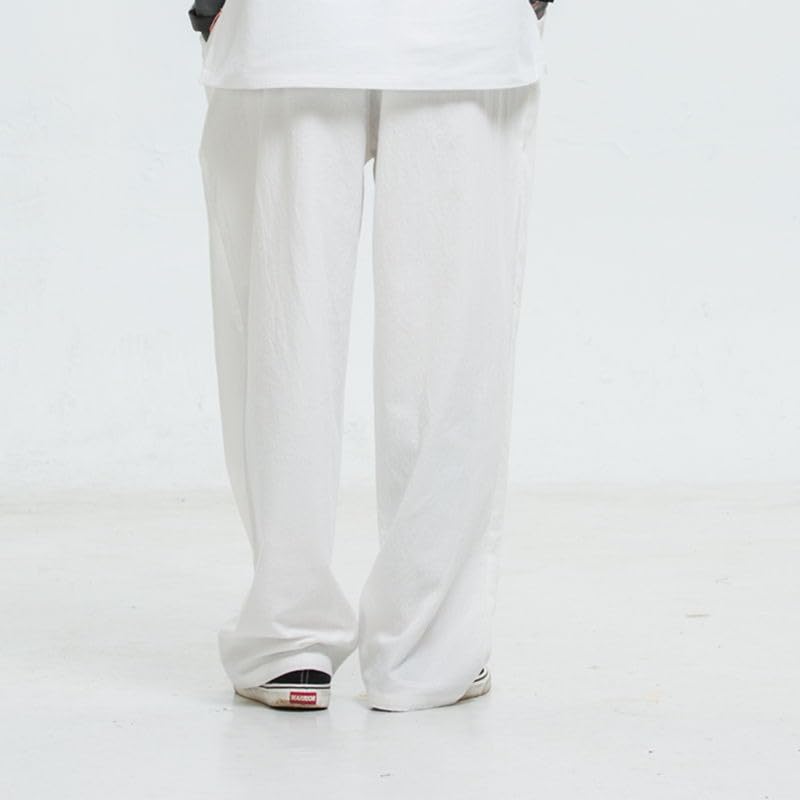 Mens Casual Linen Pants Elastic Waist Drawstring Beach Summer Pants Lightweight Linen Yoga Trousers4