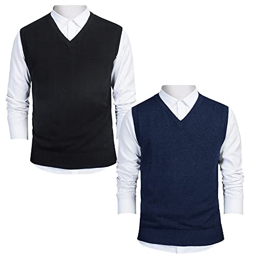 TopTie 2 Pack Window Clerk Sweater Vests for Men, Work Uniform Cotton V-Neck Sweater Vests