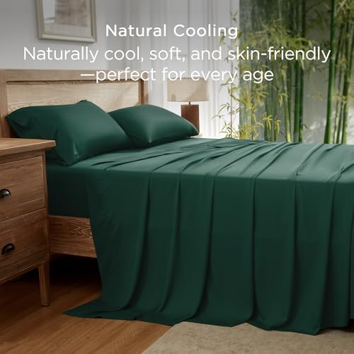 Andency Queen Sheets Set, 100% Viscose Derived from Bamboo, Cooling Summer Bed Sheets Queen Size, Deep Pocket Up to 16", Silky Soft Sheets, Hotel Bedding Sheets & Pillowcases, Dark Emerald Green - Thumbnail 3