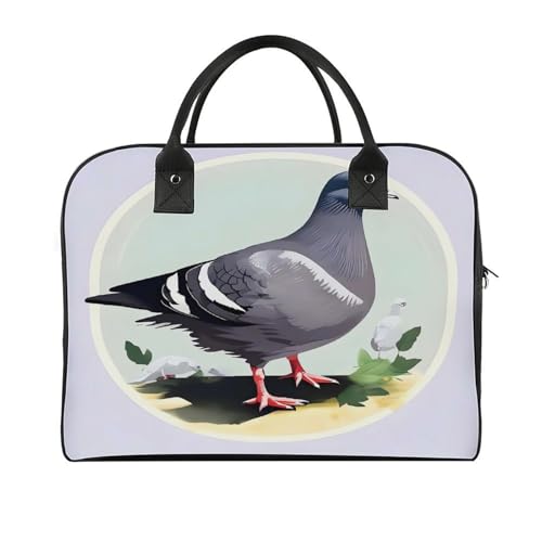 Grey Pigeon Print Laptop Tote Bag Casual Travel Handbag Multi Pocket Shoulder Bags for Work Travel