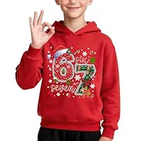 HodarSun 67 Christmas 6 7 Hoodies for Kids, Christmas Jumper Boys and Girls, Santa Says Six Seven Sweatshirt, Red-2, Age 8-9