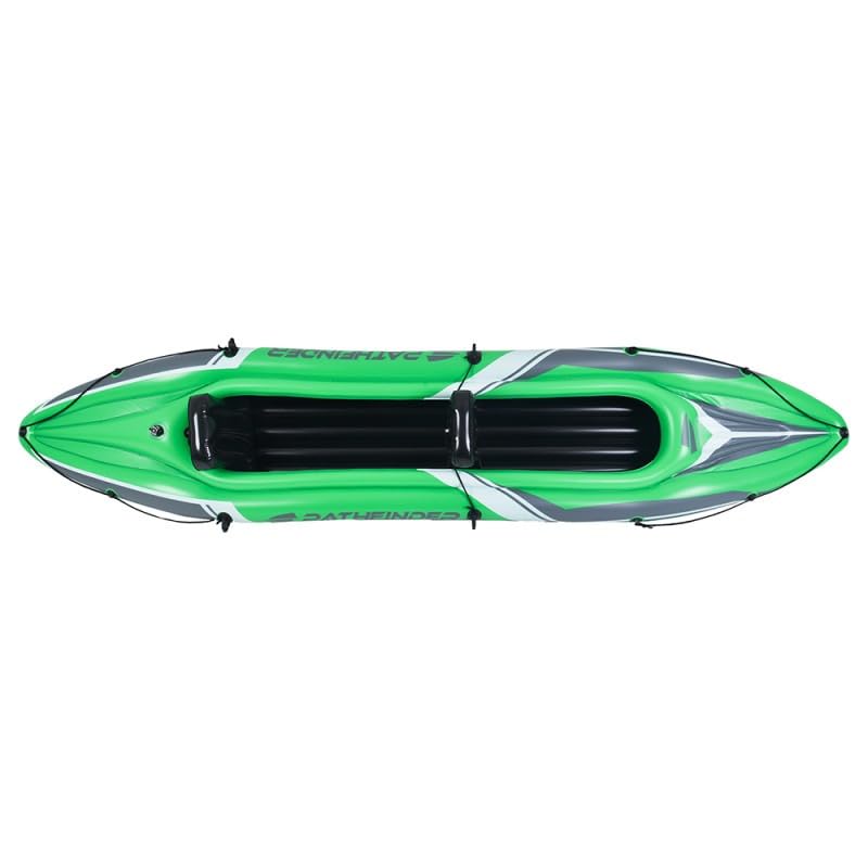 Kayak inflable Pathfinder Element 2 personas con respaldo de PVC resistente con pagaya doble sólida y bomba de inflado