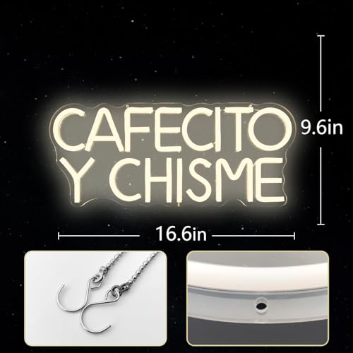 Image of Funny Cafecito Y Chisme Neon Sign for Wall Decor Dimmable Cafecito Y Chisme Sign Mexican Gifts for Women Led Neon Light Sign for Bedroom Coffee Lover Gifts Home Kitchen Decoration