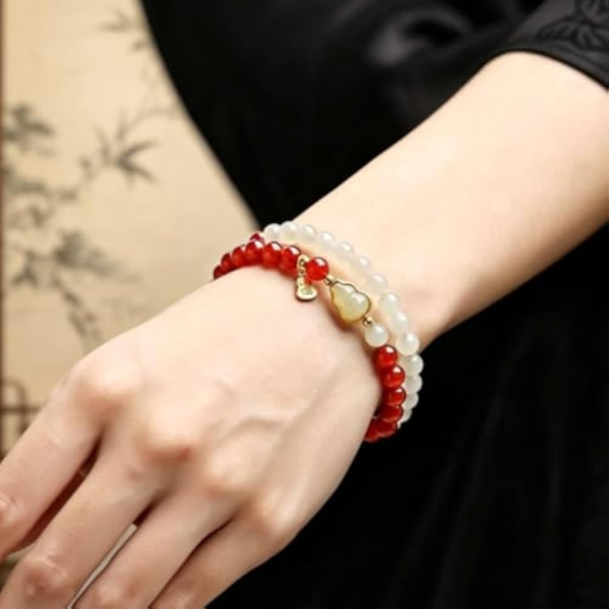 Women's Red Agate Jade Gourd Bracelet Gift Idea