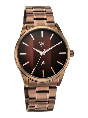 Image of Fastrack Vyb Drift with Quartz Analog Brown Dial Brown Stainless Steel Strap Watch for Men - FV30041QM01W