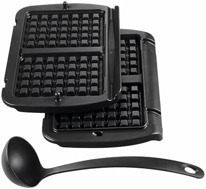 Tefal OptiGrill Waffelplatten, passend für OptiGrill+ und Elite Modell, einfach zubereitetete Belgische Waffeln, inklusive Schöpfkelle, spülmaschinengeeignet, schwarz, XA7248