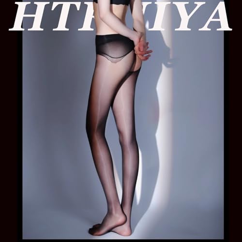 Image of HTRUIYA Shiny Seamless Pantyhose Ultra Sheer Tights High Waist Shimmery Stocking For Women
