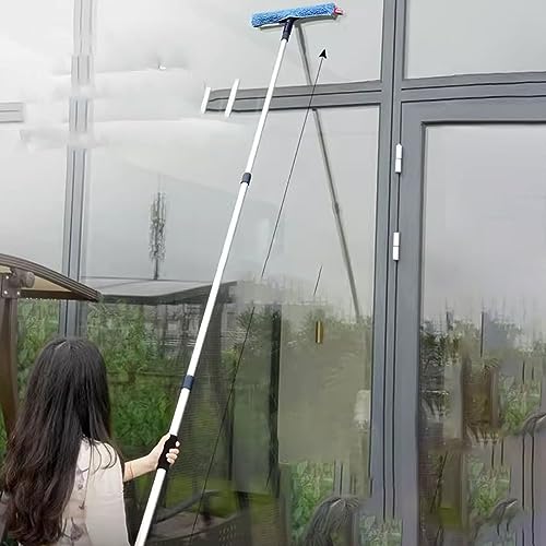 Perche de nettoyage de vitres extensible à raclette 2 en 1 pour grands vitrages