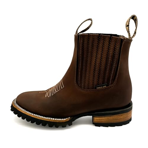 Mens Leather Square Toe Western Ankle Boot2