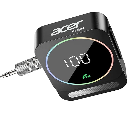 Acer Gadget Bluetooth Receiver for Car/Home/Wired Headphones, 3.5mm AUX, Drive & Listen Wirelessly, 16H Battery, Noise Cancellation, Auto Connect & Dual Pairing - Black