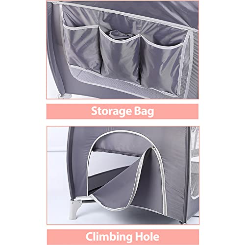 Soqte Foldable Luxury Nursery Baby Center, Multi Functional Movable Bed With Removable Diaper Table, Bed Net, Lovely Toys, Storage Bag, Portable Travel Crib With Wheels #TOP3