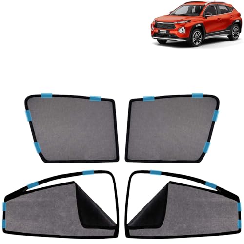 Image of KINGSWAY Car Sun Shade Curtains Only Compatible with Toyota Taisor (2024 Onwards) | Front Window in Half Cut and Rear in Zipper (Magnetic) | UV & Heat Protection | Pack of 4 Pcs