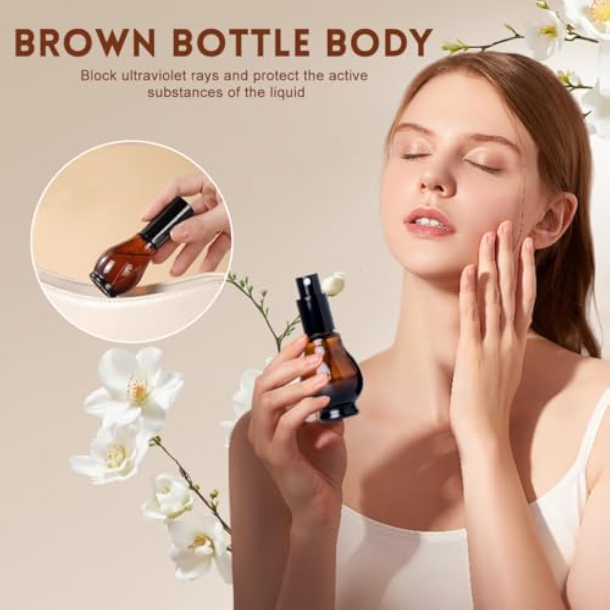 2Pcs Refillable Amber Glass Lotion Pump Bottles