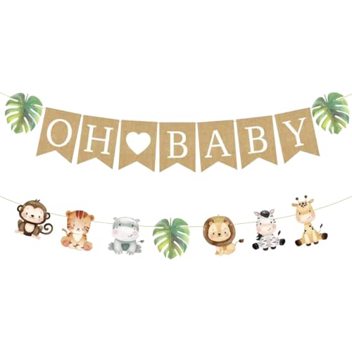 CHarmeFleur Bannière Oh Baby pour décoration de baby shower safari neutre animaux de la jungle fête révélation de genre déco safari