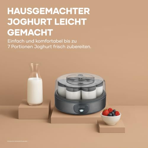 Miniatura 3 de Severin Yogurtera, Incluye 7 Tarros De Yogur De 150 Ml Para 1 Litro De Yogur Casero, Tapa Transparente, Estilo Griego, Interruptor Basculante, 18 W, Acero Inoxidable Oscuro, Jg 3510