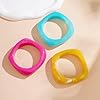 Fozira 3Pcs Chunky Bangle Bracelets for Women, Stackable Colorful Square Acrylic Resin Bangle Bracelet Wide Geometric Irregular Wristbands Women Jewelry Set of 3 #4
