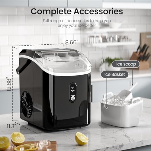 AGLUCKY Nugget Ice Makers Countertop,Portable Pebble Ice Maker Machine with Chewable Ice,One-Click Operation,Self-Cleaning for Home/Office(Black)