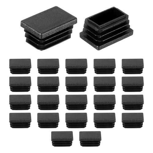 Image of uxcell 24 Pcs Rectangle Tubing End Caps 1 3 /16 x 25 /32 Inch Plastic Hole Plugs Insert End Cap for Metal Tubing Post Chair Leg Table Bookshelves Furniture, Black
