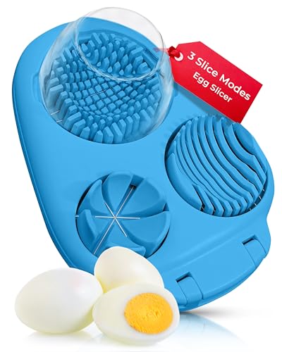 CraftyCrocodile Egg Slicer for Hard Boiled Eggs - 3 Slice Modes Egg Cutter, Heavy Duty, Stainless Steel Dicer - Kitchen Chopper Tool for Strawberry, Mushroom, Grape, Cherry Tomato - Blue