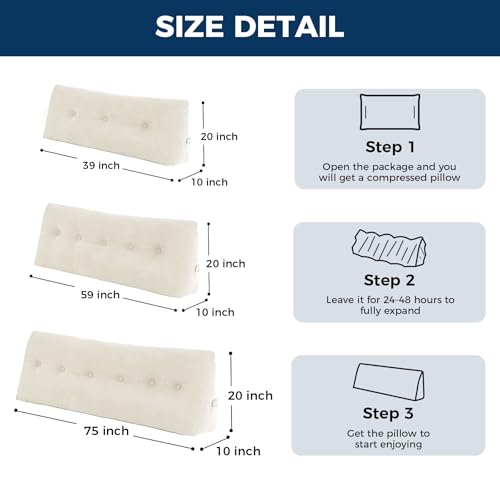 Wedge Pillow Headboard Queen, Triangular Headboard Pillow, Wedge Headboard Pillow for Bed Sofa, Daybed Pillows for Sitting up, Reading or Working with Removable Cover, Beige