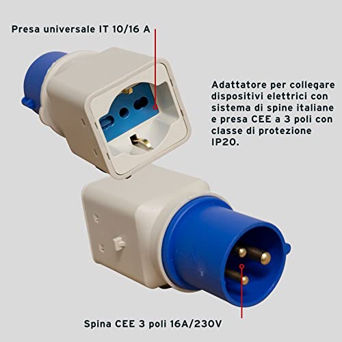 Brennenstuhl 1081560 Steckdose | Industrieller Adapter 3-polig 16A / 230V IP20, CEE-Stecker | Universalsteckdose (IT 10/16A + Schuko) | Baustelle, Camping, Wohnmobil, Grau/Blau