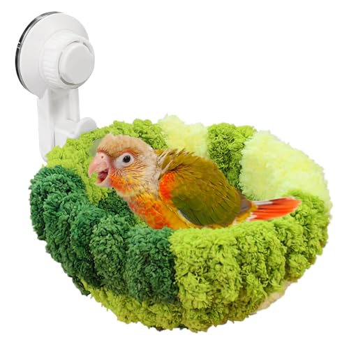 Image of kathson kathon Window Bird Bed with Suction Cup, Winter Warm Bird Plush Nest Parrot Sleeping Bed for Budgie Lovebird Conure Quaker (Diameter 6.7in, Green)