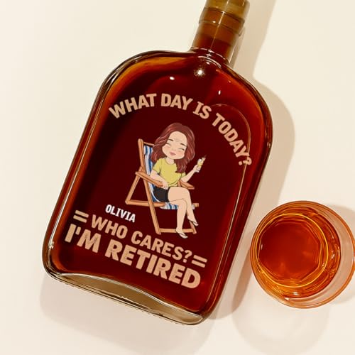 Wrappiness What Day Is Today Personalized Spirits Decanter - Retirement Gift for Whiskey, Cognac Enthusiasts, 25oz Lead-Free Glass Decanter - Thumbnail 3
