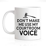 RZHV Don't Make Me Use My Courtroom Voice 11 Oz Novelty Mug, Funny Gavel Coffee Mug for Coffee Lover Paralegal, Cheer Up Gifts for Future Lawyer Judge, Graduate Present for Attorney