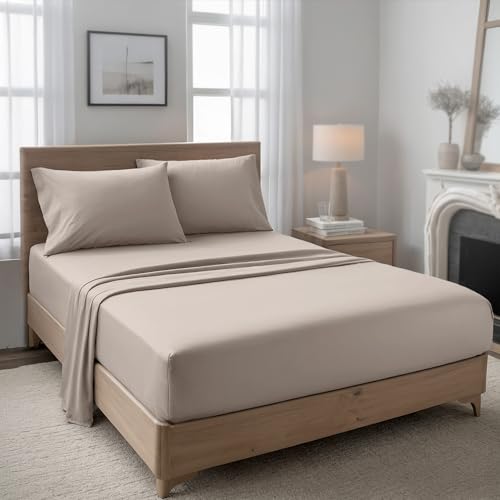 Hotel Linen Klub 3-Piece Fitted Sheet Set Super King 200 x 200 + 25cm Deep Pocket Elastic Edges Soft Microfiber Bedding Wrinkle-Resistant Lightweight and Comfortable- Beige