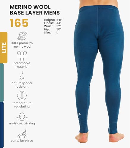 Image of Merino Wool Base Layer Mens Bottom Pants 100% Merino Wool Heavyweight, Midweight, Lite Thermal Underwear Long Johns and Socks