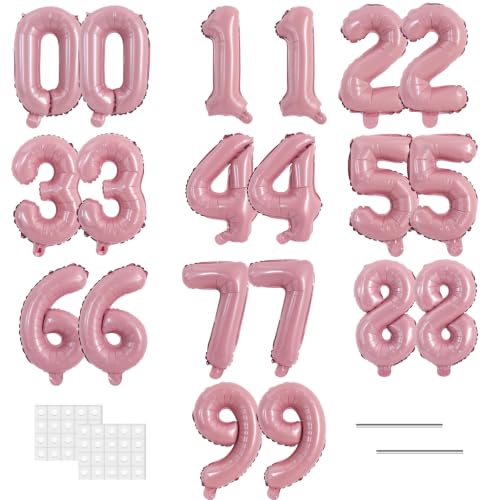 Image of TONIFUL 2 Set Candy Pink Number Balloons 16 Inch 0-9 Mylar Foil Balloons 20 Pcs Sweet Pink Small Custom Digital Ballons for Girls Birthday Baby Shower Sweet 16 Anniversary Party Decorations