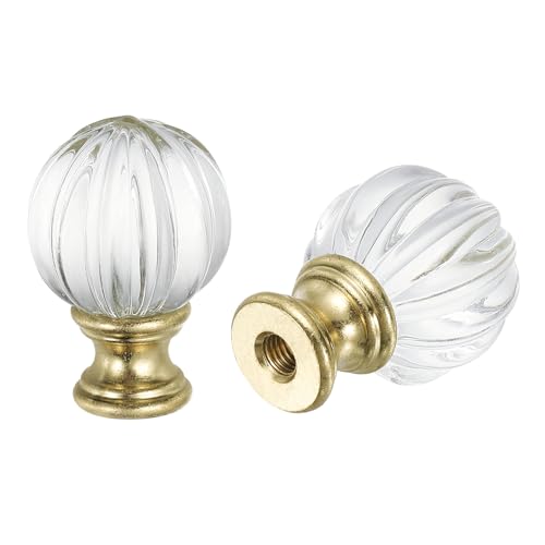 Image of PATIKIL 1 /4-27 Lamp Finial Cap for Lampshade Harp Top, 2Pcs Cap Nut Screw Cap Knob Clear Pumpkin Ball Shaped Crystal Lamp Shade Decoration for Table Floor Lamp, Gold Tone