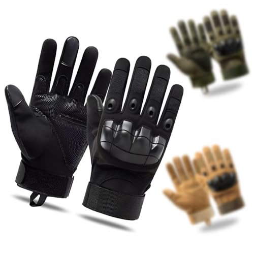 Luva Tática Airsoft, Paintball, Segurança, Policial, Militar, Motoqueiro, Ciclismo, Pesca, Direção, Proteção das Mãos, Antiderrapante, Unissex Ajustável, Uso Diário com Touchscreen (Preto)
