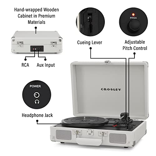 Crosley CR8005F-WS Cruiser Plus Vintage 3-Speed Bluetooth in/Out Suitcase Vinyl Record Player Turntable, White Sand by Crosley - Image 3